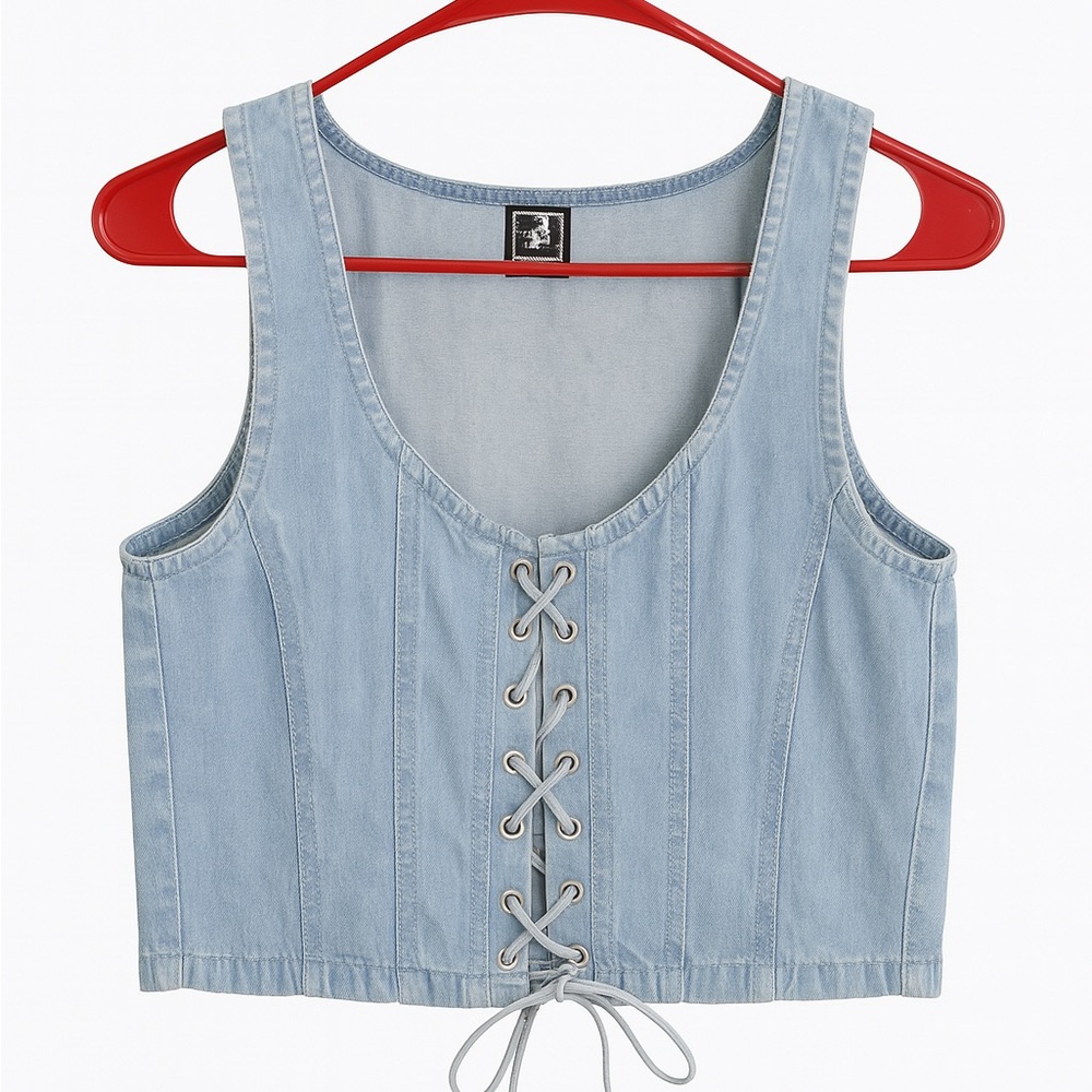 Light Blue Lace-Up Denim Crop Top